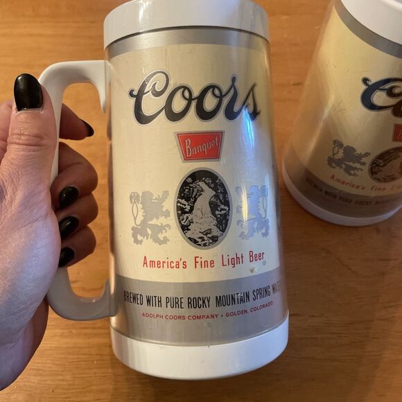 Beer Mugs Stein Coors Vintage Plastic Thermo Serv set of 2 USA - Picture 3 of 7